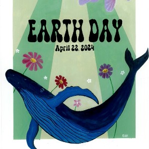 Emma Sweeney, Rampart High School, an earth day poster, a whale and two fish swimming through the poster